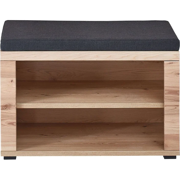 Garderobenbank Sonos, Echtholz, Holzwerkstoff, Polyester, Schwarz, Holzfarben, 80 x 53 x 40 cm – Bild 2