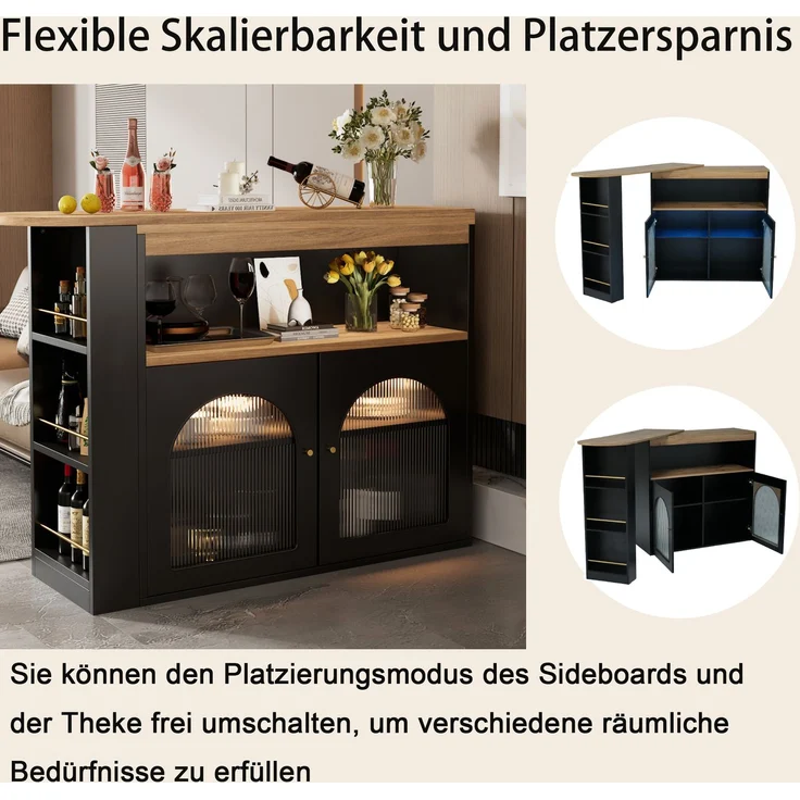 Ausziehbarer Bartisch 138-193x39x105 cm mit Stauraum – eleganter Tisch mit LED Lichtstreifen – Bild 6