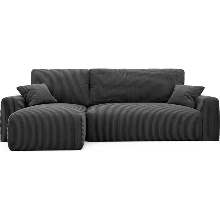 Ecksofa aus Cord mit Schlaffunktion (3-Sitzer, mit Stauraum) – Wohnzimmer-Ecksofa, Anthrazit-Schwarz – Bild 1