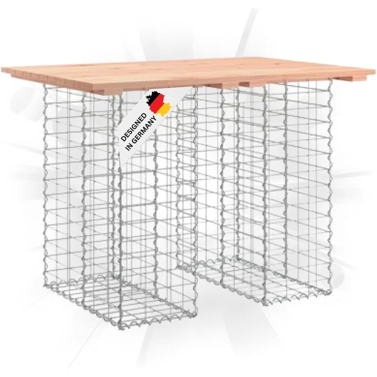 DELUKE® Gartenbank Gabionen TELLE aus Stahl 100x70x72cm Massivholz Douglasie, 25cm Gabionenbreite Gabionenbank Gartentisch aus Gabionen Steinkorb Gabionengitter Ziergabione Drahtkorb befüllbar – Bild 1