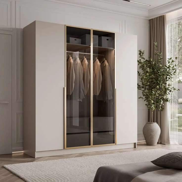 Lookway Kleiderschrank Viertüriger ATRIUM GOLD KASCHMIR mit Glasfront (mit Schubladen) 200x57x210 cm – Bild 2