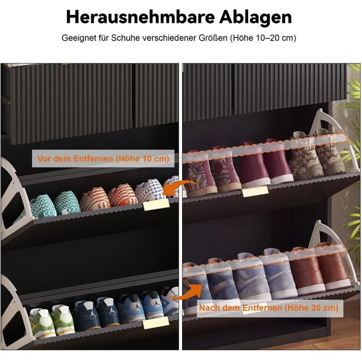 Simurq Schuhschrank Schuhkipper mit Klappen,Schwarz,80x24x110cm (1-St, für Flur Wohnzimmer 80x24x110cm) Schuhkommode aus MDF mit Schublade – Bild 3