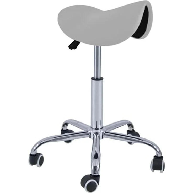 QUIRUMED Pony-Hocker, 5 Räder, Chromgestell, silberfarben, Kunstlederpolsterung, höhenverstellbar, leicht, ergonomisches Design, drehbar, bis 150 kg – Bild 1