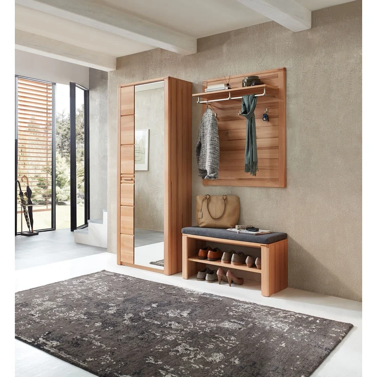 Garderoben-Set >Nature One< (2-teilig) in Kernbuche, teilmassiv - 90x158x40cm (B/H/T) – Bild 8