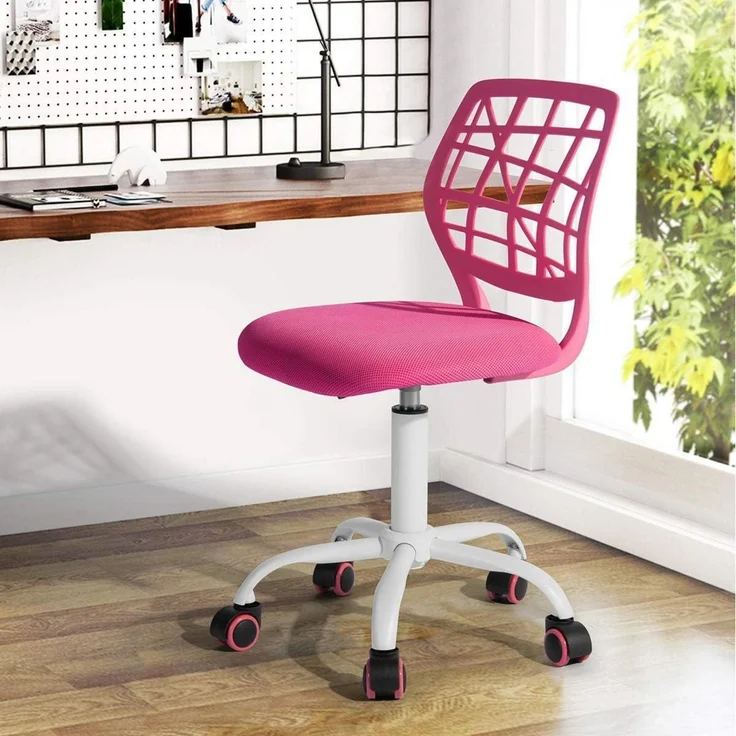 Höhenverstellbarer Bürostuhl Stoffsitz Ergonomisch Rosa – Bild 2