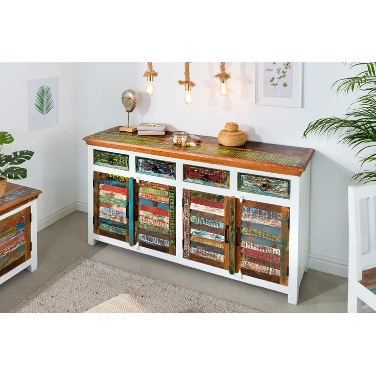 riess-ambiente Sideboard JAKARTA 160cm weiß / natur / bunt (1 St), Wohnzimmer · Massivholz · Kommode · Landhausstil – Bild 2