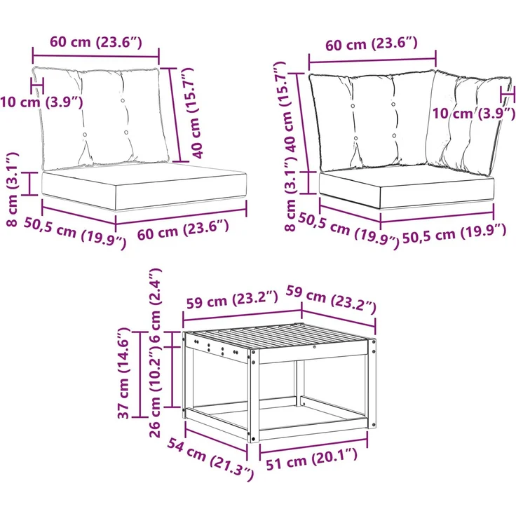 vidaXL Outdoor-Sofagarnitur mit Kissen 5 pcs Weiß und Schwarz 3389446 – Bild 11