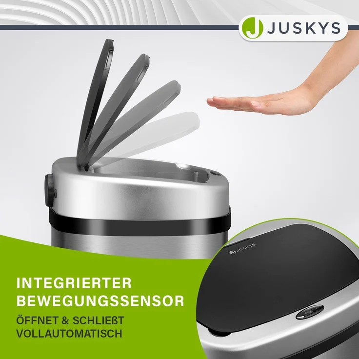 Juskys Automatik Mülleimer mit Bewegungssensor, wasserdicht, Stahl, Silber, 50 Liter – Bild 5