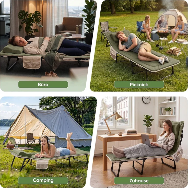 Sekey Feldbett Verstellbar Campingbett Klappbar Gästebett mit Matratze und Kissen, 193 x 70 x 29 cm, Grün – Bild 6
