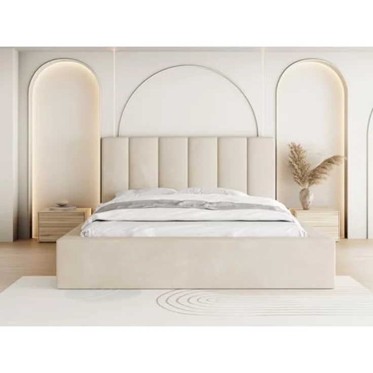 WFL Group Polsterbett Amira, Creme, mit Bettkasten, 180x200 cm, skandinavisches Design, hochwertiger Lattenrost – Bild 5