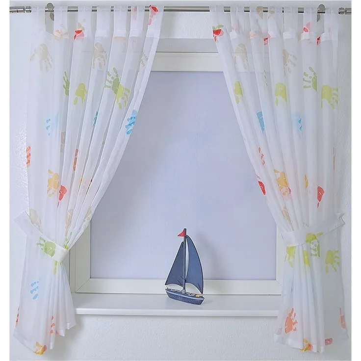 Kutti Gardine Hände (1 St), Schlaufen, transparent, mit einem Raffhalter, Kindergardine, bedruckt, bunt