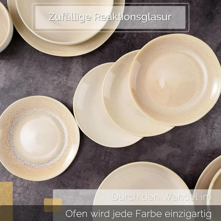 JIWOO Geschirr-Set 16er Kombiservice Teller-Set Tafelservice Schüssel-Set Speiseteller (16-tlg), 4 Personen, Keramik, Hochwertiges Geschirr set Blau Mikrowellen spülmaschinenfest – Bild 3