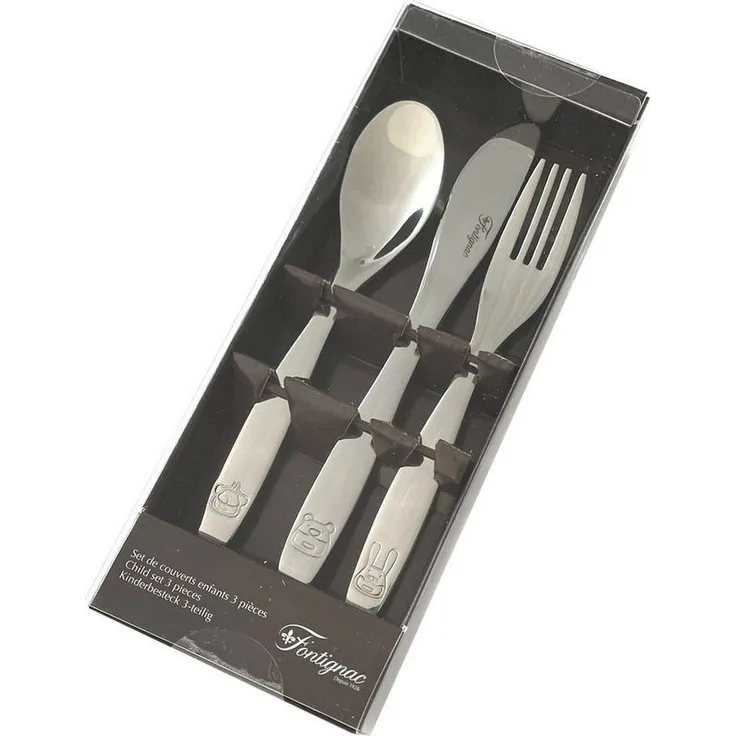 Fontignac Kinderbesteck 3 teiliges Kinder Besteckset mit Löffel, Messer und Gabel, 1 Personen, Edelstahl, mit Tiermotiven