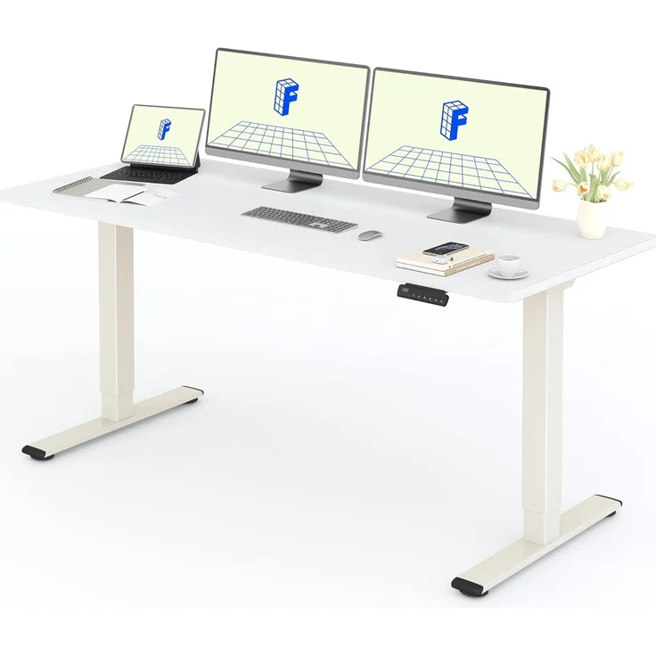 FLEXISPOT Höhenverstellbarer Schreibtisch 180x80 cm mit 2 Motoren & 25MM einteiliger Tischplatte,ergonomischer Bürotisch - Weiß, Mousseweiß Gestell – Bild 1