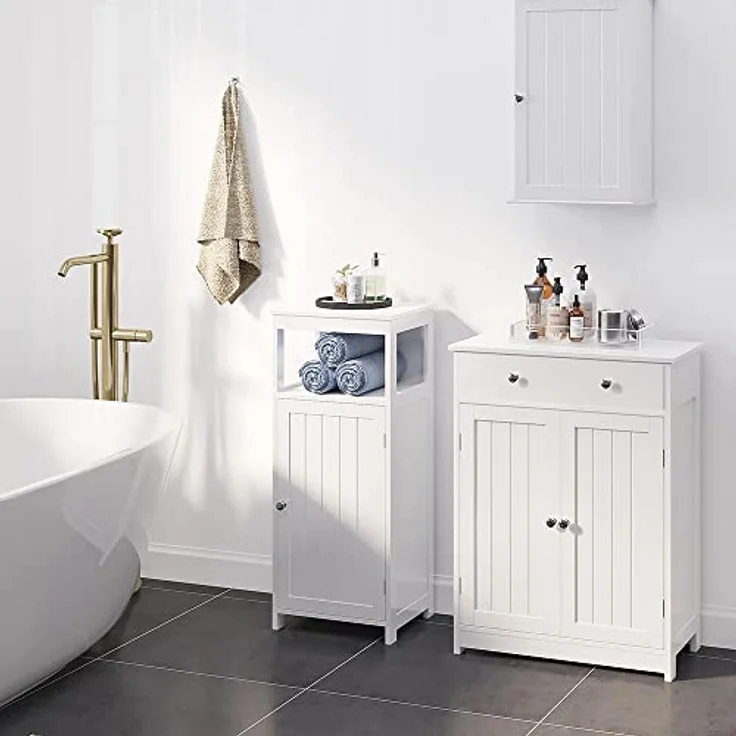 Yaheetech Badschrank Küchenschrank Kommode Aufbewahrungsschrank mit Schublade und Doppeltür Badezimmer 60 x 30 x 80 cm LBH Weiß – Bild 3