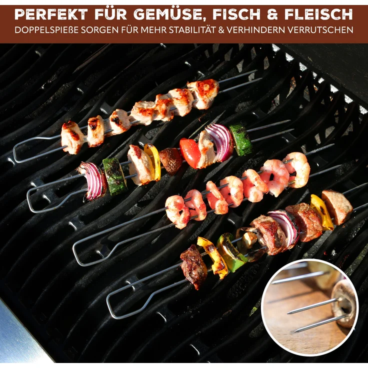 Doppel-Grillspieße 8er Set aus Edelstahl ca. 29 cm - Schaschlik-Spieße im Vorteilspack – Bild 4