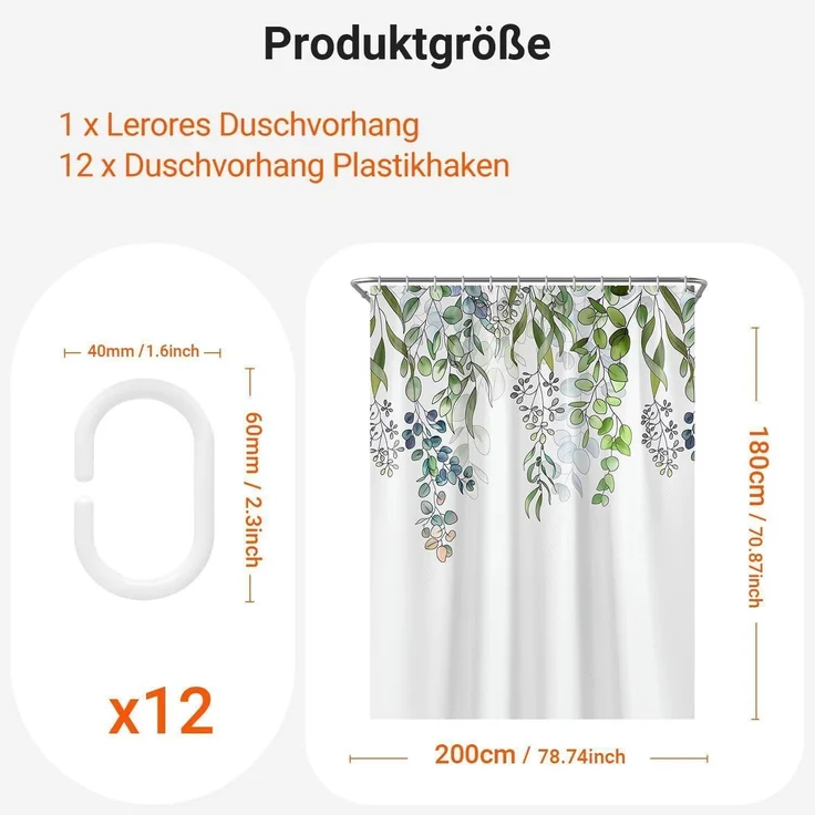 Duschvorhang 200x180cm grün Blätter Grüne Grasblume 200 x 180 cm – Bild 2