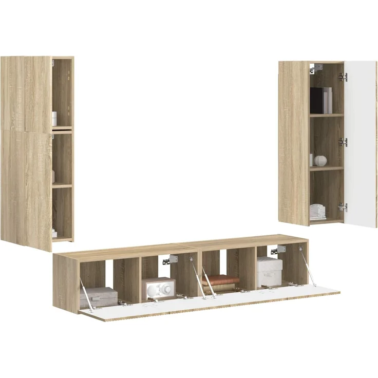 vidaXL TV-Schrankset Wandmontiert 4 pcs Sonoma-Eiche Holzwerkstoff 3409035 – Bild 3