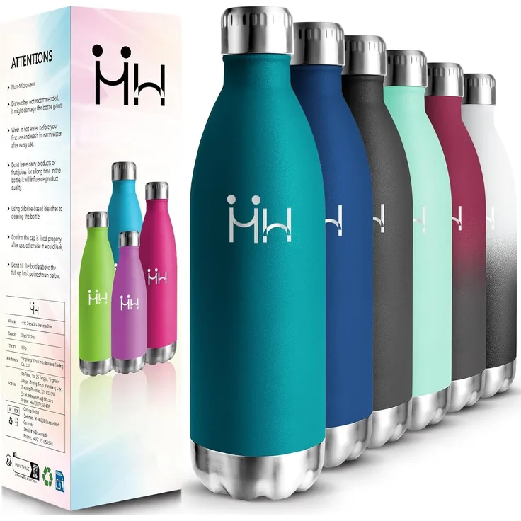 HoneyHolly Edelstahl Trinkflasche, 1L Thermosflasche, BPA-Frei, Trinkflaschen Sport, Auslaufsicher Wasserflasche, Trinkflasche Kohlensäure Geeignet, Thermoskanne für Gym, Fitness, Fahrrad