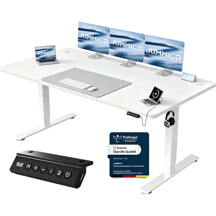JUMMICO Höhenverstellbarer Schreibtisch 180x80 cm, USB-A-Anschluss
