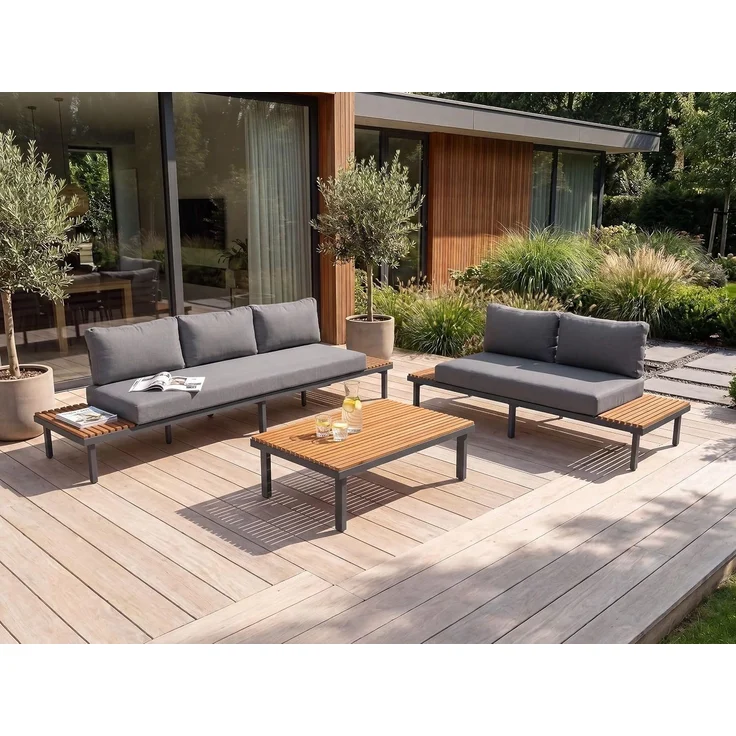 Lounge Set mit Tisch 5-Sitzer FIVIZZANO Akazienholz Dunkelgrau – Bild 2