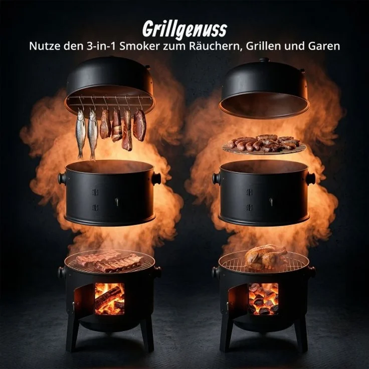 Relaxdays Smoker mit Deckel & Thermometer, 79 x 47,5 x 45 cm – Bild 5