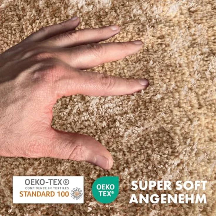 Floordirekt Badematte Sky, Rund, Flauschiger Badteppich mit hohem Flor, Rutschfest und waschbar, Beige, 120 cm – Bild 5