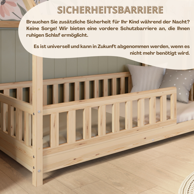 Crazy Pine 'Crazy Blanco' Hausbett mit Rausfallschutz, Skandinavisches Design, Naturholz, Natur, 90x200 cm, mit Höhenverstellbaren Beinen – Bild 7