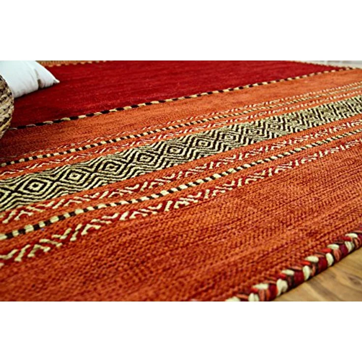 Pergamon Navarro, Handgewebter Kelim Teppich in Rot, 200x300 cm, 100% Baumwolle, Rechteckig, Naturteppich – Bild 3