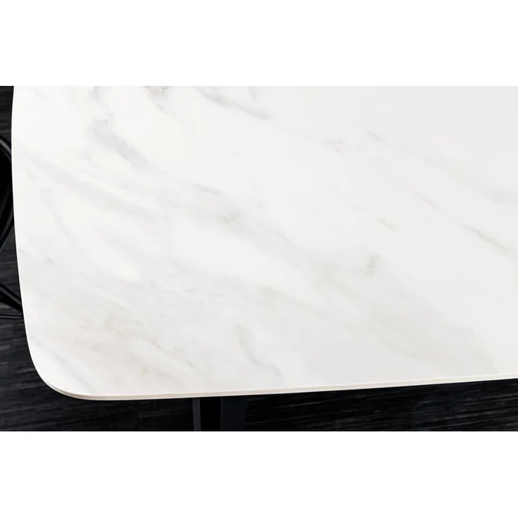 Eleganter Esstisch VENEZIA 160cm weiss-schwarz Marmor-Optik Keramik schwarzes Metall-Gestell Retro – Bild 5