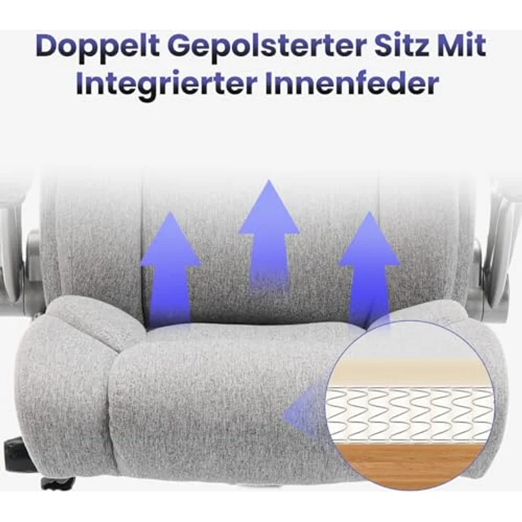 MALOL Ergonomischer Bürostuhl, Schreibtischstuhl aus Kunstleder mit elegantem Design, aufblasbarer Lendenstütze, Federkern-Sitzkissen, klappbaren Armlehnen, für Büro & Homeoffice, Grau – Bild 7