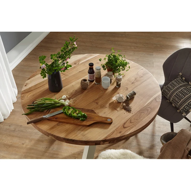Esszimmertisch BOHA rund 120cm Akazie Massivholz Landhausstil braun 4 Personen – Bild 9