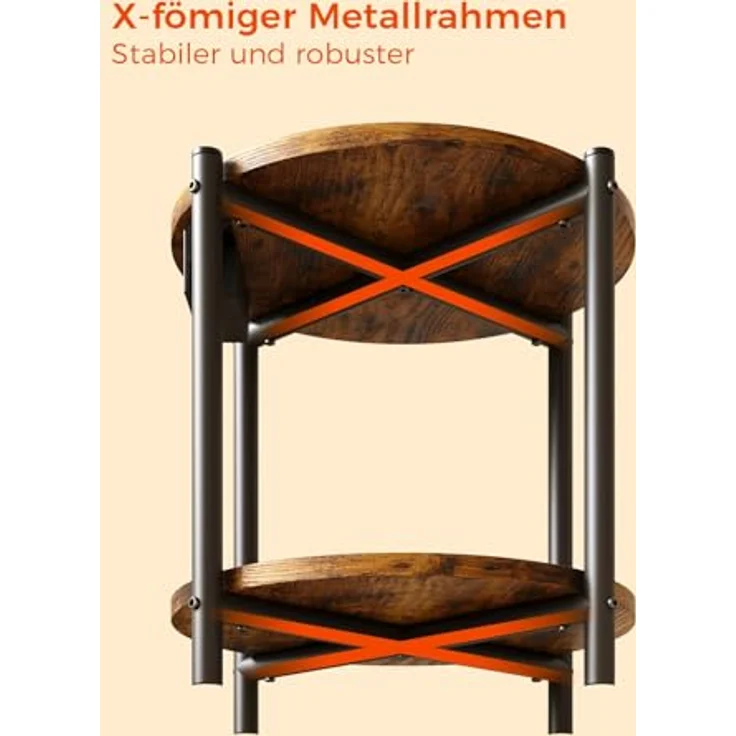IRONCK Beistelltisch rund, Couchtisch mit Steckdose, Kleiner Tisch Holz, Wohnzimmertisch 2 Ablagen,Sofatisch,USB & Type-C-Anschluss, Metallrahmen, Nachttisch für Schlafzimmer (Vintagebraun, 2 Stücke) – Bild 7