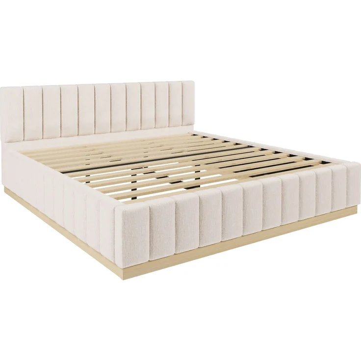 Polsterbett, Doppelbett, 180 x 200 cm, Bett mit Lattenrost, Kopfteil,Gepolstertes Kopfteil, Ohne Matratze, Beige Chenille – Bild 9