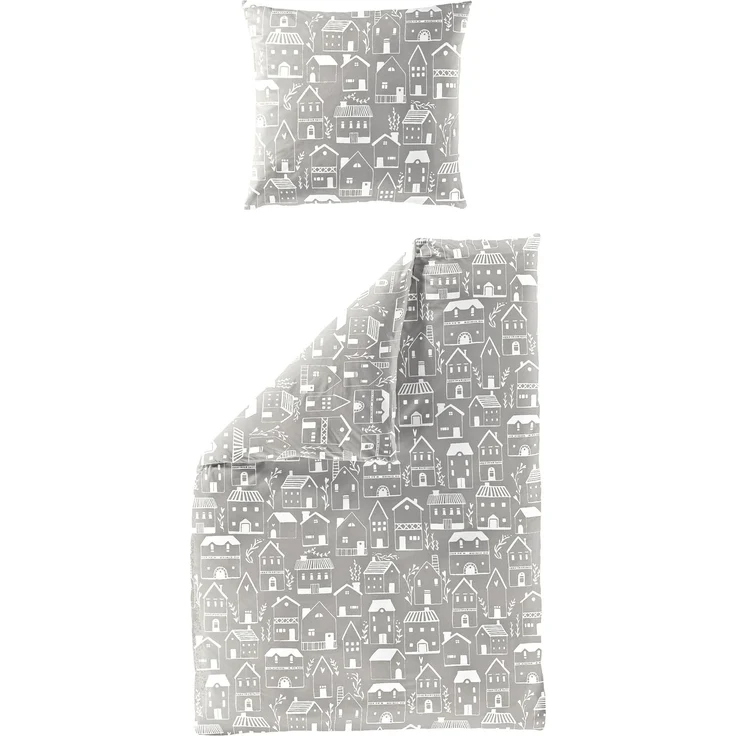 Bierbaum Biber Bettwäsche 155x220 Häuser Stadt beige weiß 4176-80 – Bild 2