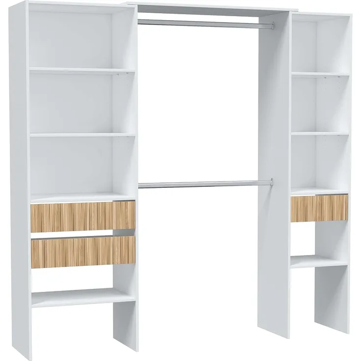 Habitdesign, Kleiderschrank– moderner Schlafzimmerschrank / Ankleideschrank in Artik weiß und Eiche Natur, viel Stauraum, Maße: 190 x 187 x 40 cm (B x H x T), Modell Ethna