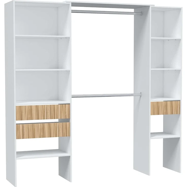 Habitdesign, Kleiderschrank– moderner Schlafzimmerschrank / Ankleideschrank in Artik weiß und Eiche Natur, viel Stauraum, Maße: 190 x 187 x 40 cm (B x H x T), Modell Ethna – Bild 1