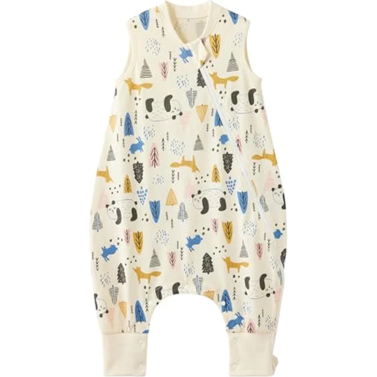 Duomiaomiao Schlafsack mit füßen, Sommerschlafsack mit füßen,100% Musselin Schlafsack Baby,Sommerschlafsack Baby 0.5 tog mit Doppelreißverschluss, schweißableitend und atmungsaktiv – Bild 2