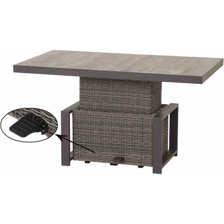 Corido Lifttisch 130cm x 75cm x 47/71cm Gestell Aluminium matt-anthrazit, Fläche Gardino®-Geflecht charcoal grey, Tischplatte Keramik grey – Bild 5