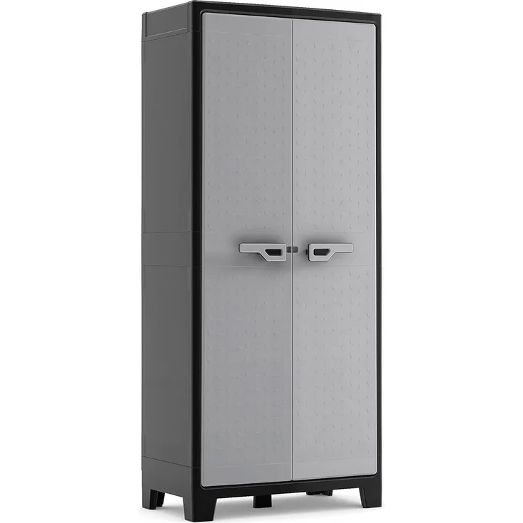 Keter Titan Kunststoffschrank/Besenschrank, Utility, schwarz/grau, 80 x 44 x 182 cm, inkl. Einlegeböden, für drinnen und draußen, wasserdicht, aus 70% recycelten Materialien