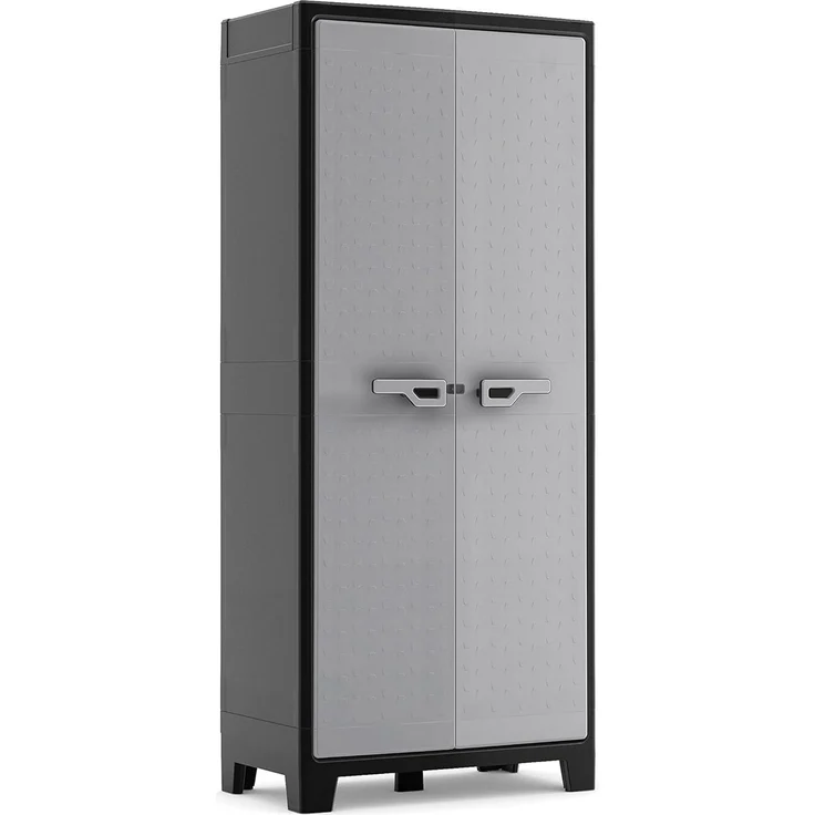 Keter Titan Kunststoffschrank/Besenschrank, Utility, schwarz/grau, 80 x 44 x 182 cm, inkl. Einlegeböden, für drinnen und draußen, wasserdicht, aus 70% recycelten Materialien