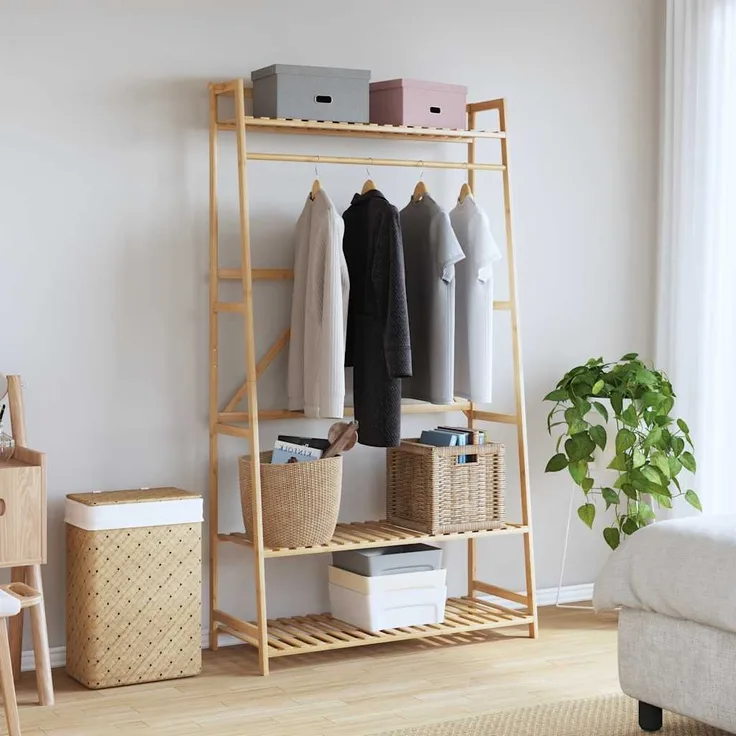 vidaXL Kleiderständer mit Ablagen 110x40x180 cm Bambus 4008925