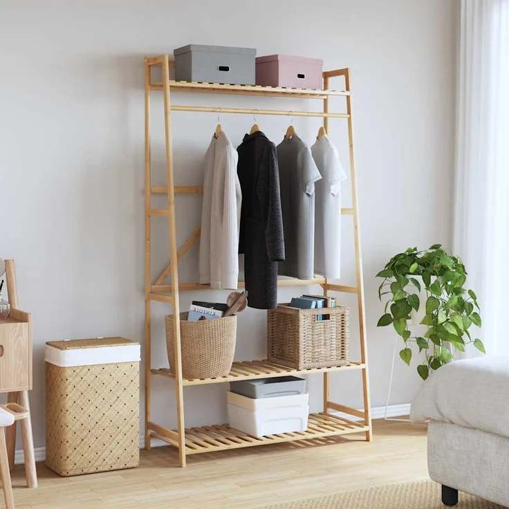 vidaXL Kleiderständer mit Ablagen 110x40x180 cm Bambus 4008925 – Bild 1