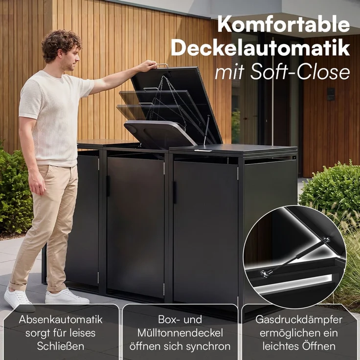 STEELSØN 'Thoria' Mülltonnenbox 3er je 240 Liter, graphitschwarz, Mülltonnenverkleidung aus Stahl, wetterfest, 116x80x203 cm, Müllbox für 3 Tonnen – Bild 3