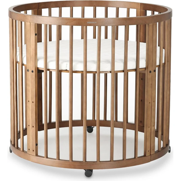 Deryan Willow Rundes Laufgitter – Holzlaufgitter für Babys – Mit Matratze – Baby-Laufstall Warmbraun – Sicherer Spielbereich aus Holz für den Innenbereich – Warmbraun