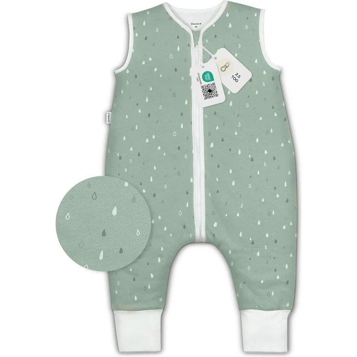 Ehrenkind® Babyschlafsack | Schlafsack mit Füßen 2.5 TOG | Bio-Baumwolle | Ganzjahres Schlafsack Baby Gr. 70 Farbe Jade Tropfen | Oeko-Tex | Schlafsack winter und Sommer Schlafsack Kinder – Bild 1