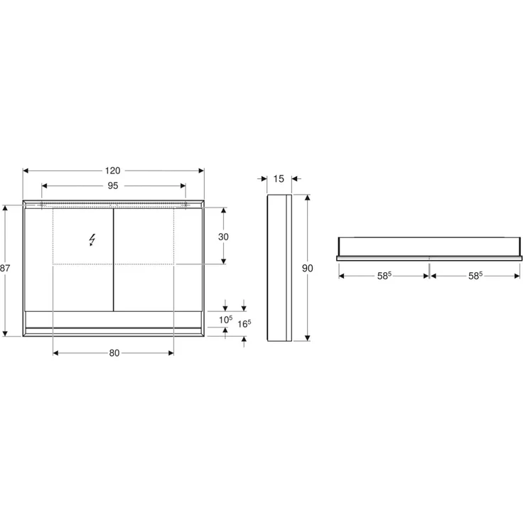 Geberit ONE Spiegelschrank mit ComfortLight, 2 Türen, Aufputzmontage, mit Nische, 120 x 90 x 15 cm, 505.835.00, Farbe: Aluminium eloxiert - 505.835.00.1 – Bild 2