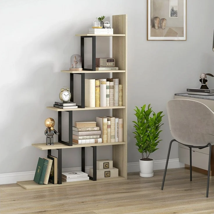 MC Star Bücherregal Stufenregal/Raumteiler im Industriestil mit 5 Ablagen, 102 x 30 x 160 cm, Eichenoptik – Bild 4