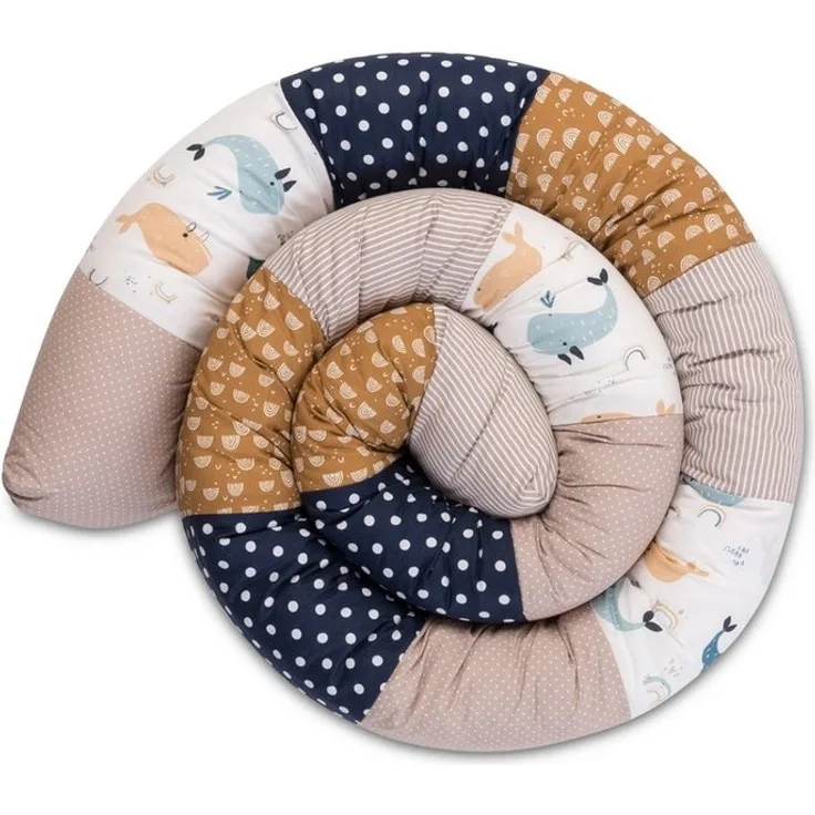 ULLENBOOM ® Nestchenschlange Bettschlange Baby 300cm, Ideal als Bettumrandung, Wale, Bezug aus 100% Baumwolle (Made in EU), weiche Polsterung