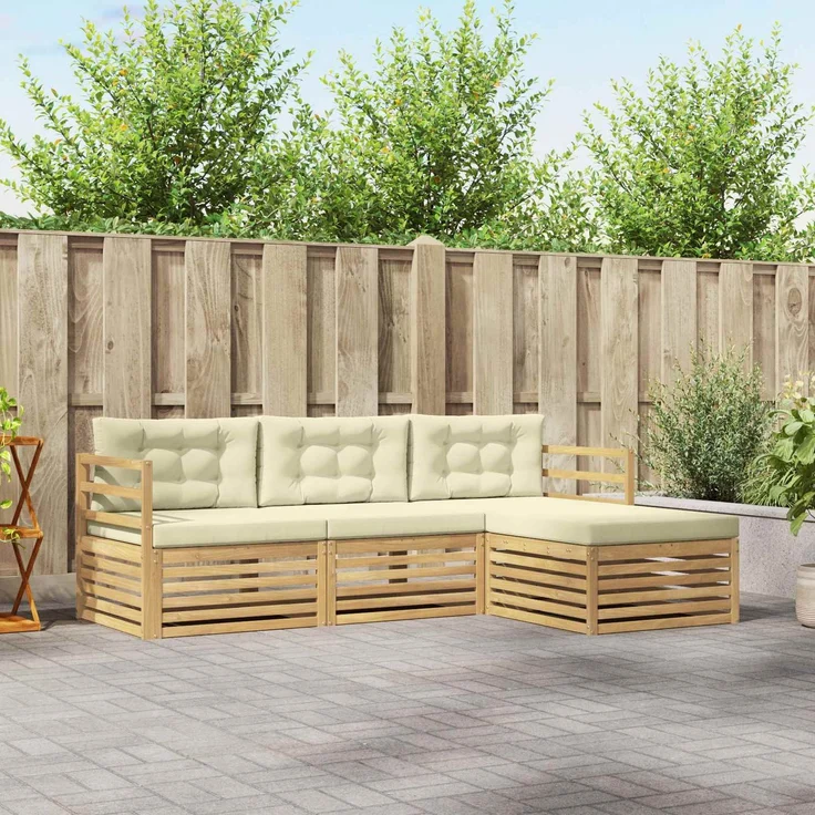 vidaXL Outdoor-Sofagarnitur 4 stk. 4-Sitzer Weiß und Creme Polyester 3390265 – Bild 1